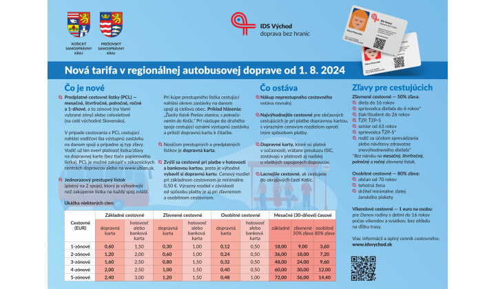 Oznam - Nová zónová tarifa v prímestskej autobusovej doprave od 1.8.2024 .  Viac sa dočítate v prílohe.